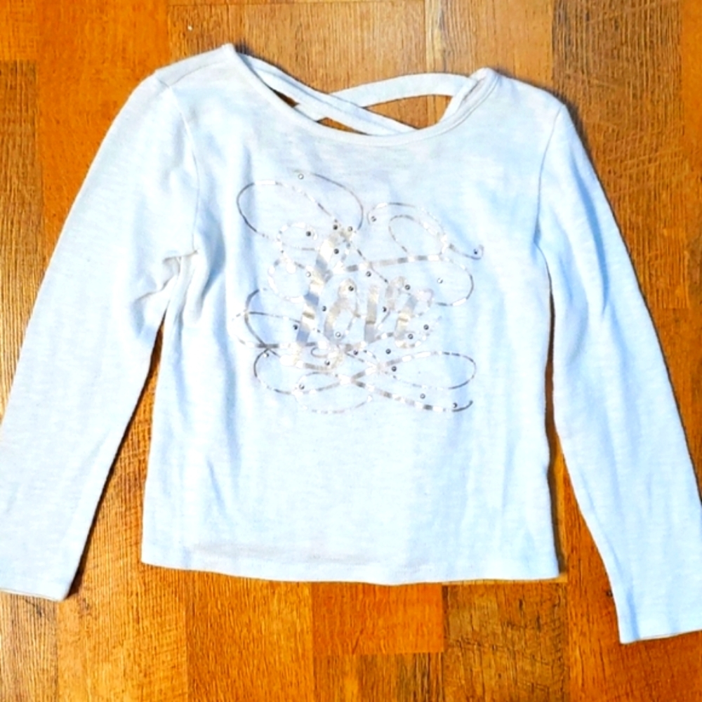 Children's Place Girls White Knit Metallic Love Criss Cross Top Size 5-6